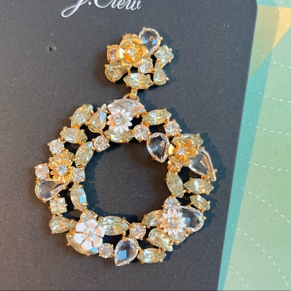 J.Crew gold Hoops crystal Hoop Earrings white/floral - Picture 8 of 9